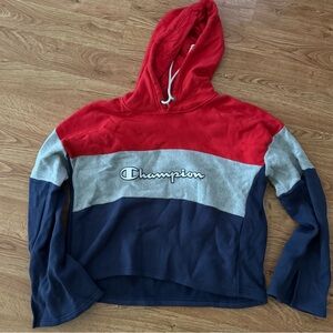 ⭐️championn red gray blue Americana knit cropped fitted hoodie sweatshirt XL